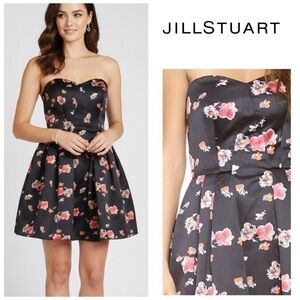 Jill Stuart Persian Floral Strapless Fit & Flare Satin Dress size 14